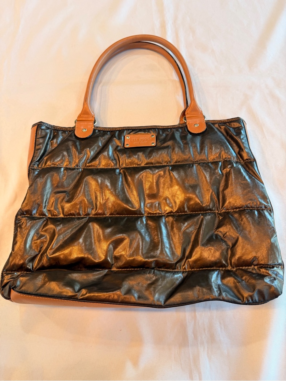 Kate Spade New York Charlie Snow Mass Quilted Puffer Bronze Shoulder Bag